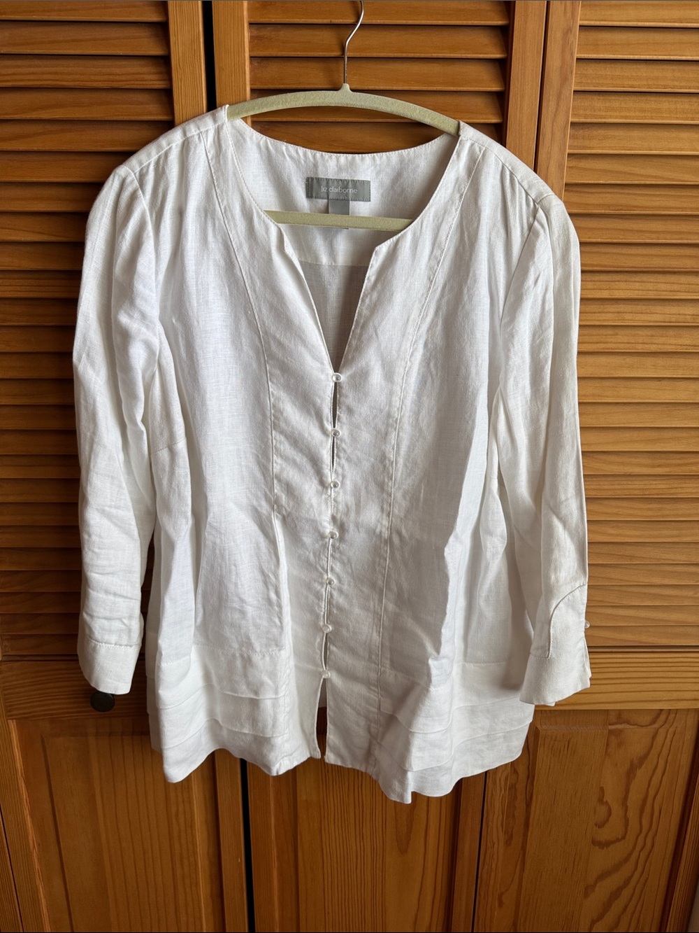 LIZ CLAIRBORNE White Women's Button-Front Linen Tunic Top